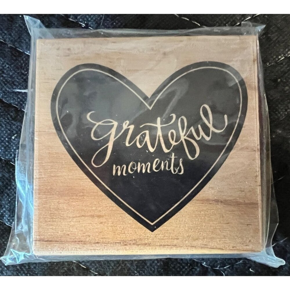 Michaels Wooden Heart Stamp With "Grateful Moments" Design